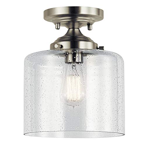 Kichler Winslow 8.5" Semi Flush Mount Light in Brushed Nickel, 1-Light Foyer or Bedroom Light with Clear Seeded Glass, (8.5" W x 10.5" H), 44033NI
