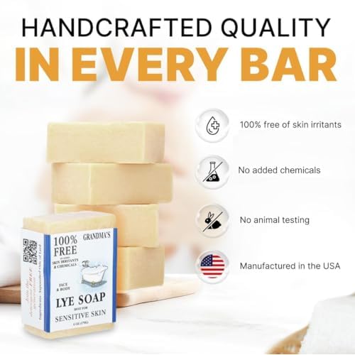 Grandma¡¯s Pure Lye Soap Bar for Sensitive Skin, Unscented 6 oz ? 12 Pack | Face & Body Wash for Dry, Itchy Skin | Free of Dyes, Detergents & Fragrance + Bonus Baby Powder Air Freshener