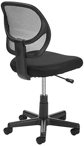 Amazon Basics Rolling Desk Chair, Adjustable, Low Back, Padded Seat, Breathable Mesh, Swivel, Black, 21.25" D x 22.5" W x ...