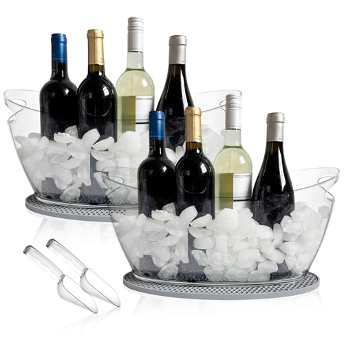 2 PCS Ice Bucket for Parties, Includes Bar Mat and Scoops(2-Pack), Acrylic Ice Buckets for Cocktail Bar, Clear Ice Buckets...