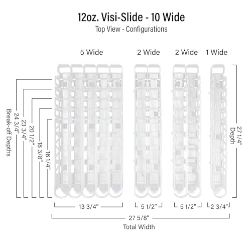 Display Technologies Visi-Slide Gravity Fed Organizer for 12/16oz low ring Beverages on Flat and Angled Shelves in Cold Va...