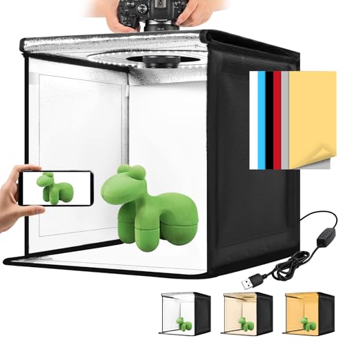 Photo Light Box, 12/16/20/24/32 Inch Photography Light Box with CRI>95 120 Light Beads. Dimmable Shooting Tent Kit with Wh...