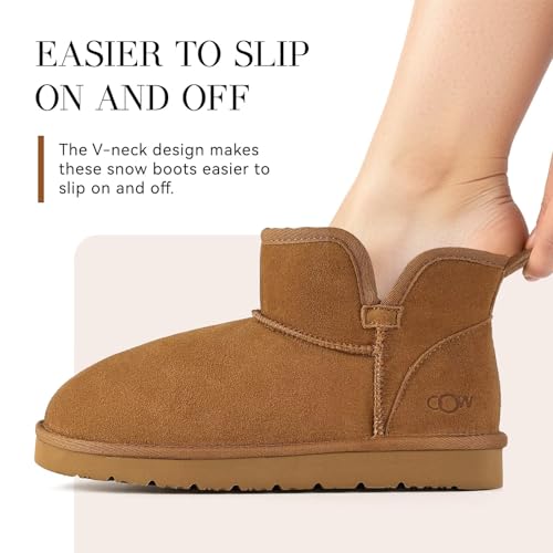 OOW Winter Ankle Genuine Suede Boots for Women Snow Slip On Comfort Short Booties Fall Warm Casual Fuzzy Shoes for Indoor...