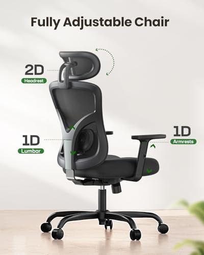 Marsail Ergonomic Office Chair Ergonomic Gaming Chair with Lumbar Support, 2D Headrest, Adjustable Armrests, Contoured Sea...
