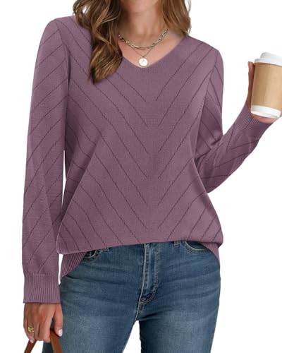 WIHOLL Sweaters for Women V Neck Casual Knit Long Sleeve Tops Lightweight Pullover Clothes Fall Fashion Outfits 2026