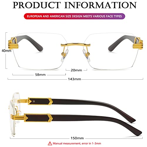 AIEYEZO Retro Rimless Sunglasses Rectangle Unisex Vintage Frameless Sun Glasses Fashion Square Tinted Glasses