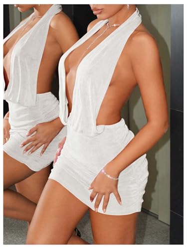 SweatyRocks Women's Backless Halter Dress Low Cut Sleeveless Bodycon Mini Dresses Rave Clubwear