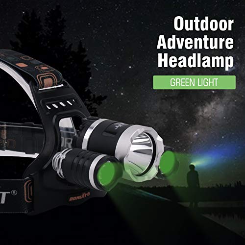 BORUIT RJ-3000 LED Green Headlamp,3 Modes White and Green LED Hunting Headlight,Super Bright USB Rechargeable Tactical Hea...