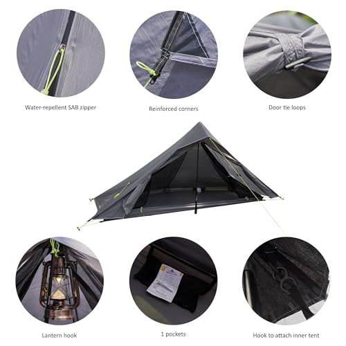Nature Link Altair One Ultralight Trekking Pole Backpacking Tent, Waterproof SIL Nylon, Double Wall, 3 Season, 1 Person Sh...