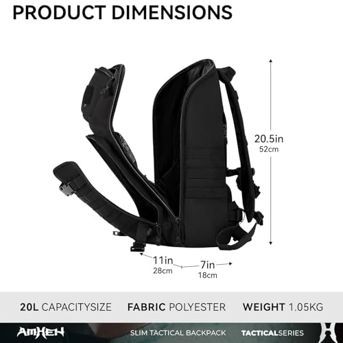 AMHEH Tactical Backpack Military Slim Army Bag Molle Daypack 20L Outdoors Hiking Camping Travel EDC Pack with Multiple Poc...