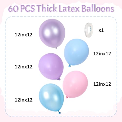 HILAVO Pink Purple Blue Balloon 60Pcs 12 Inch Metallic Pastel Balloon Iridescent Pearl Pink Blue Purple Party Balloons for...