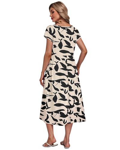 AUSELILY Women's Summer Short Sleeve Midi Dresses Round Neck Loose Dress with Pockets 2026 New