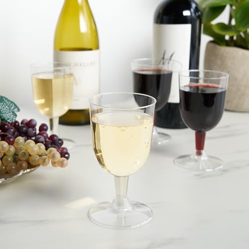 True Party Disposable Plastic Wine Glasses, Stemmed Clear Plastic Cups for Outdoors, Parties, 6 Oz Set of 20