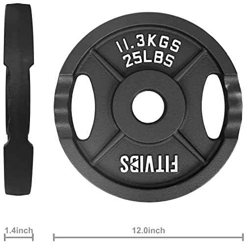 Fitvids Olympic 2-Inch Cast Iron Plate Weight Plate for Strength Training and Weightlifting, Two Hole Style, 25LB Pair