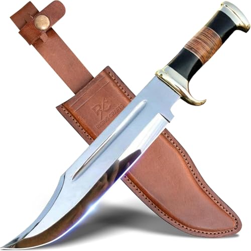 RISING CRAFTS 14" Crocodile Dundee Bowie Knife with Sheath-Hunting Knife with Sheath-Mirror Polished Survival Tactical Kni...