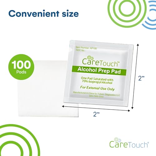 Care Touch 100-Pack Alcohol Wipes - Individually Wrapped Alcohol Prep Pads with 70% Isopropyl - Sterile 2-Ply Antiseptic S...