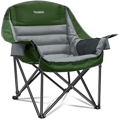 Youtanic Oversized Camping Chair, Portable Folding Camping Chairs with Side Pocket, Cup Holder and Carry Bag, Heavy Duty O...