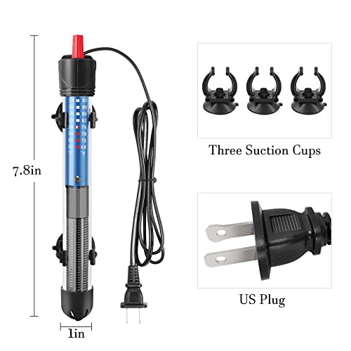 Hitop 25W/50W/100W/300W Adjustable Aquarium Heater, Submersible Glass Water Heater for 5 – 70 Gallon Fish Tank (25W)