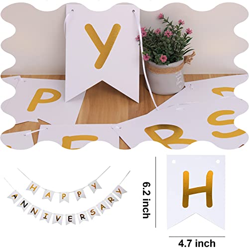 PANRRPERS White Happy Anniversary Banner, Party Supplies for Wedding Birthday Party Ceremony Decoration