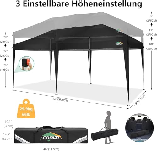 COBIZI Canopy 10x20 Pop Up Canopy Tent with 6 Sidewalls Party Tents for Parties Weddings Backyard Waterproof Outdoor Comme...