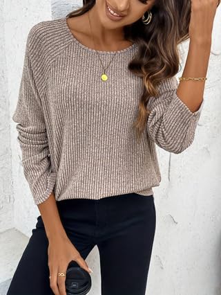 Women's Casual Long Sleeve T Shirt Crewneck with Side Split Summer Pullover Loose Tunic Tops
