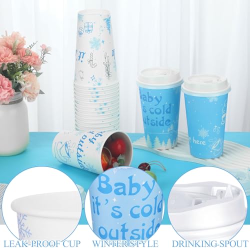 Layhit 100 Pcs 16 oz Baby It's Cold Outside Coffee Cup Hot Cocoa Bar Coffee Cup with Lids Disposable Winter Cups for Hot D...