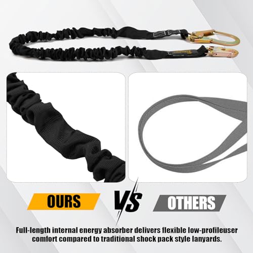 TRSMIMA Safety Harness Lanyard Retractable - Fall Protection Climbing Tree Strap 6 FT Single Leg Internal Shock Absorbing ...