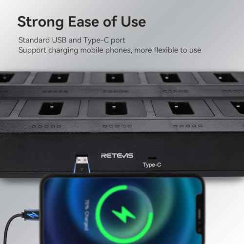 Retevis RT22 10-Way Walkie Talkie Charger, Ten Way Multi Unit Charger, for Retevis RT22 RT22S RB19 RB19P RB39 RB39P Walkie Talkie and Battery, 5 LED Indicators, AC/DC Adapter, Replaceable Base(1 Pack)