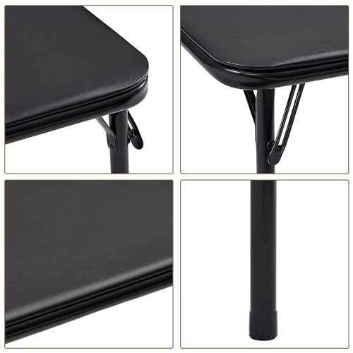 VECELO Folding Card Table and Chair Set of 5 Portable with Padded Tabletop, No Assembly Required, Black