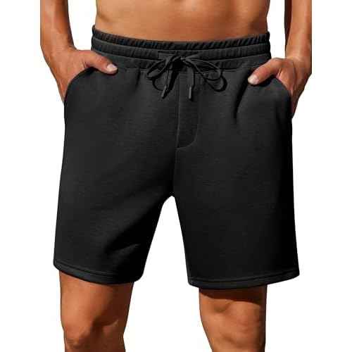 PINSPARK Mens Lounge Sweat Shorts, 7" Casual Elastic Waist Gym Workout Shorts with Drawstring