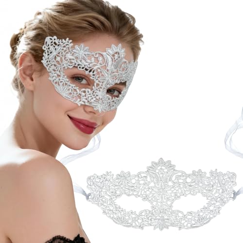 Hoshin Masquerade Mask for Women, Lace Venetian Masks with Feathers Mardi Gras Party Masks Costume