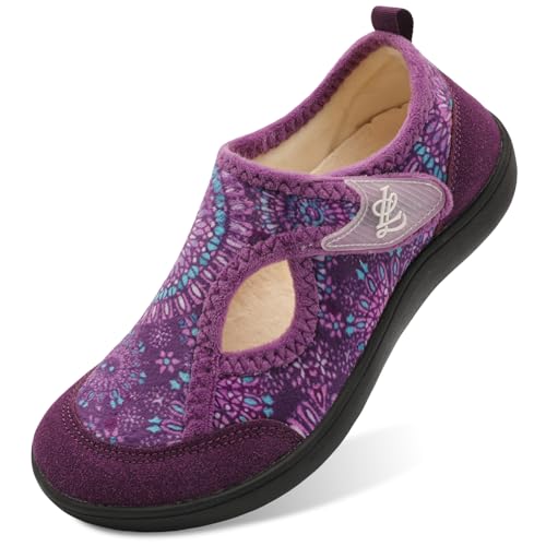 Leisfit Womens Slippers Wide Diabetic Shoes Adjustable Arthritis Edema House Shoes Indoor Outdoor Slippers