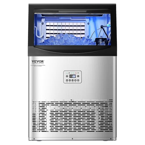 VEVOR Commercial Ice Maker Machine, 90lbs/24H Ice Maker Machine with 33lbs Storage Capacity, 50 Ice Cubes in 15 Minutes, LED Digital Display Freestanding Self-Cleaning for Bar Office Restaurant