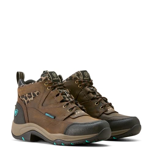 Ariat Women's Terrain Waterproof Boot, Chocolate/Camo Leopard, 7.5 Wide