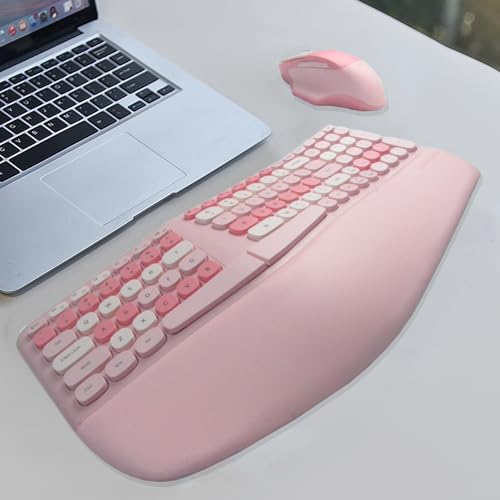 Wireless Ergonomic Keyboard and Mouse Combo with PU Wrist Rest, Carpal Tunnel Keyboard, 2.4G Colorful Split Ergo Keyboard,...