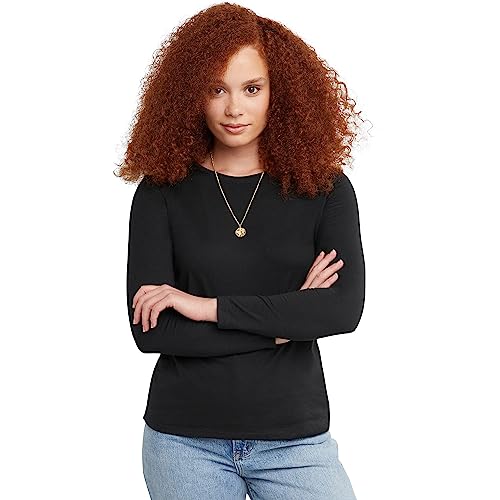Hanes Womens Originals Long Sleeve Cotton T-Shirt, Lightweight Crewneck Tee, Modern Fit