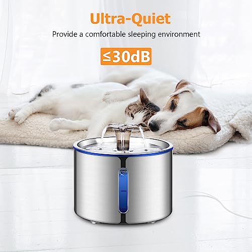 BOORCA Cat Water Fountain, 84oz/2.5L Stainless Steel Pet Water Fountain, Automatic Dog Water Dispenser with Water Level Wi...