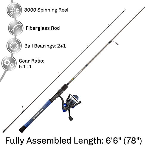 Fishing Rod & Reel Combo- 6’6” Carbon Pole, Spinning Reel & Golf Grip Handle- Bass, Trout & Lake Fish- Channel Series by W...