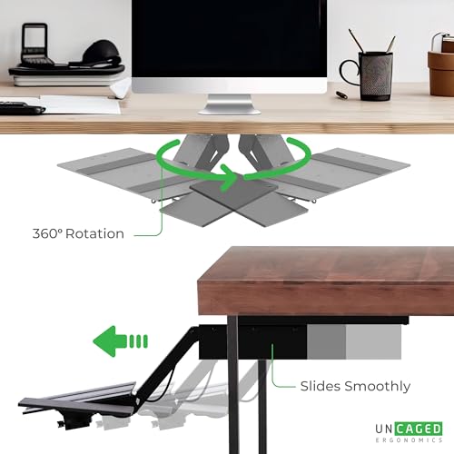 Uncaged Ergonomics KT2-b Under-Desk Adjustable Height & Angle Sit to Stand Up Keyboard Tray with negative tilt Best standi...