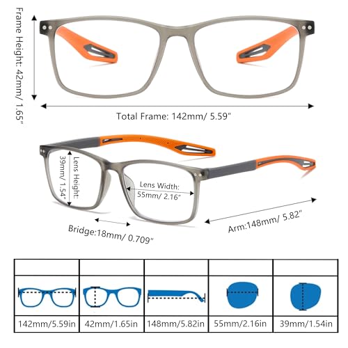 Reading Glasses for Men TR90 Sporty Design Blue Light Blocking Reader Flexible Comfortable Lightweight
