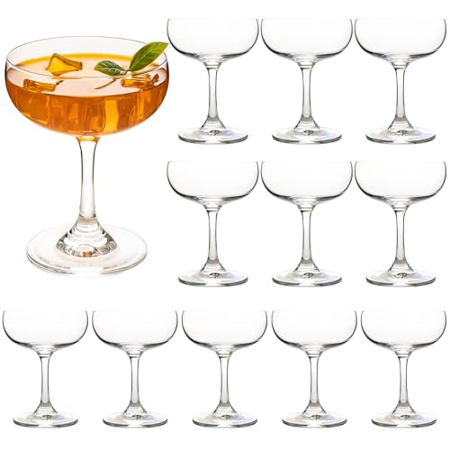 YARYOUNG Set of 12 Crystal Champagne Glasses, 7 oz Elegant Coupe Glasses, Classic Cocktail Glass for Martini, Margarita, M...