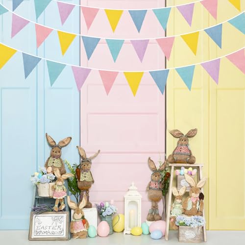 46Ft Pastel Party Decorations Macaron Burlap Banner Triangle Pennant Flag Macaron Linen Bunting Garland Streamers for Vint...