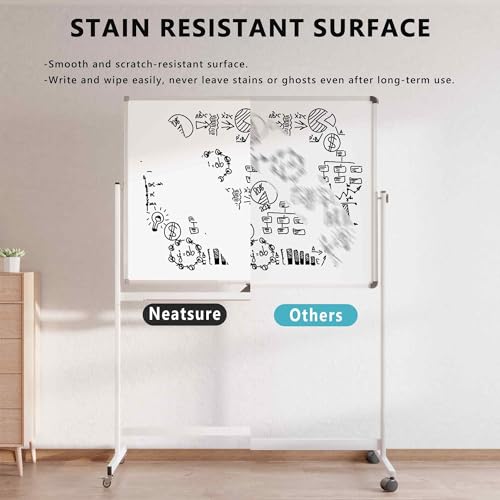 Neatsure Large Rolling Whiteboard on Wheels, 48" x 36" Double-Sided Mobile White Board with Stand, 4' x 3' Portable Standi...