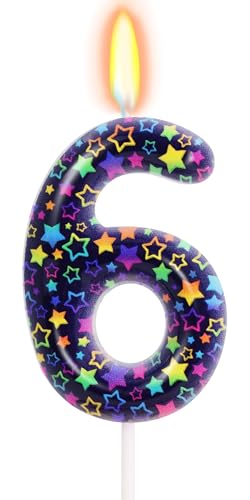 Elekfx Kpop Theme Number 6 Candle, Purple Star Cake Topper, Dark Fantasy Demon Style Girls Kpop Birthday Decorations Party...