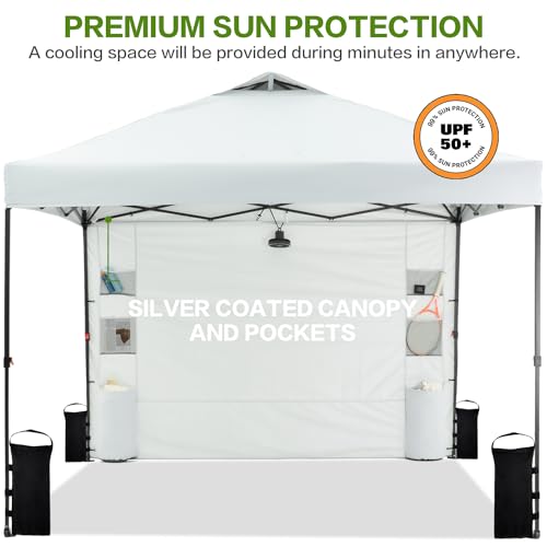 Tunbne 10'x10' Pop Up Canopy Tent with 1 Sidewall and 6 Pockets, One Push Setup, Instant Shade Tent with Vented Roof for B...