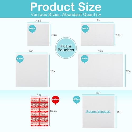 320 pcs Moving Packaging Supplies, 260 Cushioning Foam Pouches and Sheets, 4 Sizes (16x12", 12x12", 12x7.8", 7.8x7.8") wit...