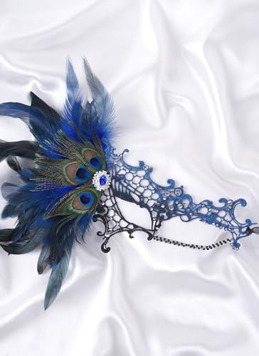 Zinniday Halloween Masquerade Masks for Women - 2026 Peacock Feather Lace Mask 1920s Venetian Eyemask for Party