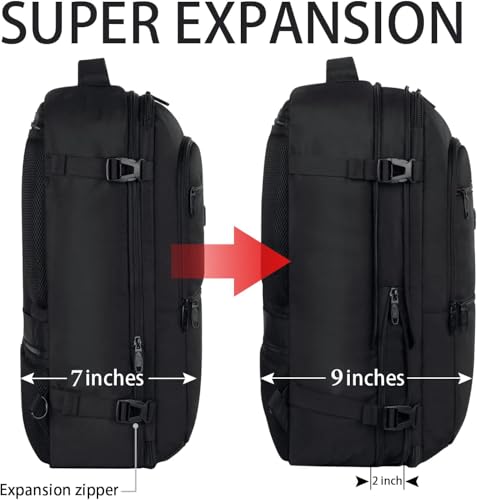 Vancropak Carry On Backpack, 45L Expandable Extra Large Travel Backpack, Flight Approved Water Resistant Luggage Suitcase ...