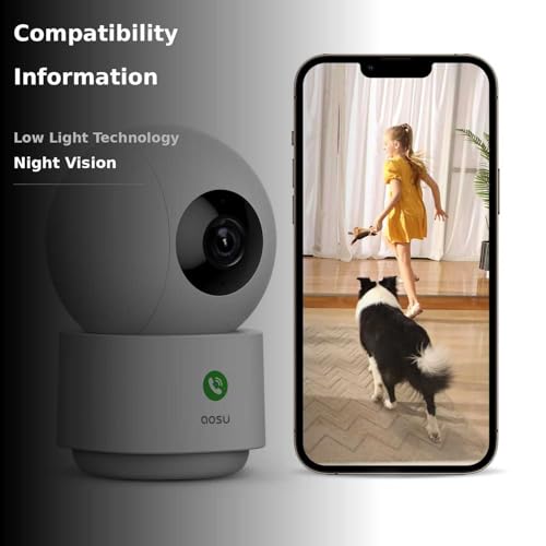 aosu 2K Security Camera Indoor, Baby Monitor Pet Camera 360-Degree for Home Security with 2.4 GHz Wi-Fi Router, One-Touch Call, Smart Motion Tracking, IR Night Vision, Compatible with Alexa