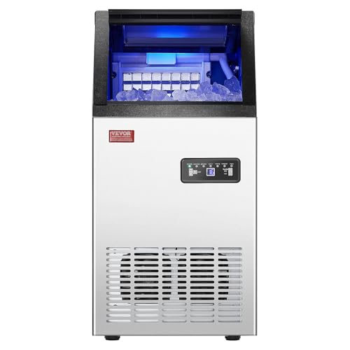 VEVOR Commercial Ice Maker, 100lbs/24H Ice Maker Machine with 28lbs Storage Capacity, 40 Ice Cubes in 15 Minutes, Freestanding Ice Maker for Bar Home Office Restaurant, LED Display, Self-Cleaning